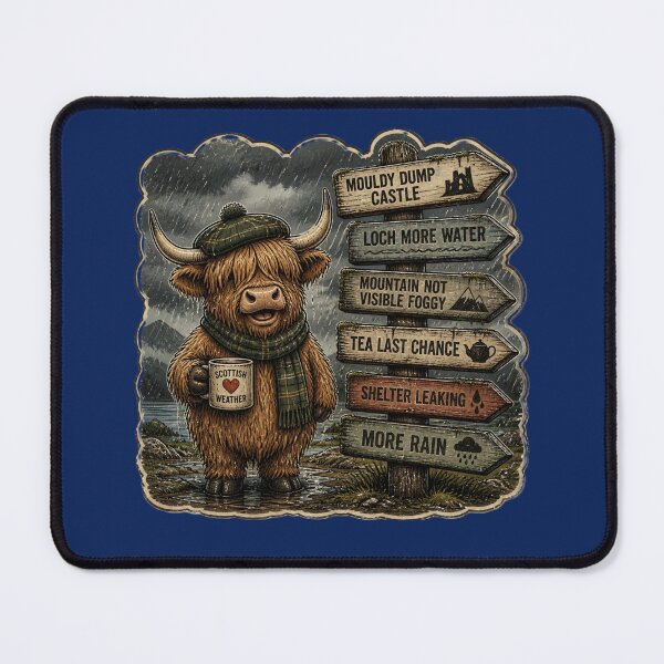 Item preview, Funny Highland Cow Scottish Rain Meme – Vintage Travel Badge designed and sold by Ink & Highlands.