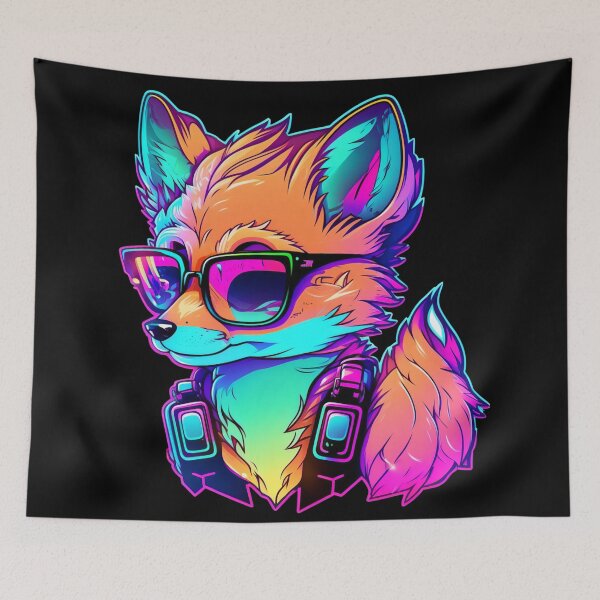 Item preview, Neon Fox with Sunglasses Vaporwave Animal Design designed and sold by CyfroweMysli.