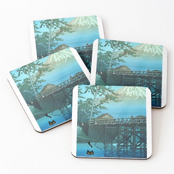 Item preview, Mt. Fuji in Moonlight, Kawai Bridge with a Cat designed and sold by PurrfectHome.