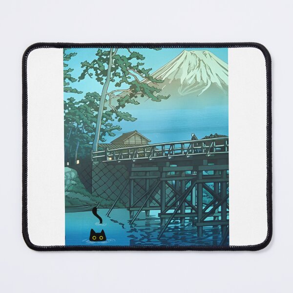 Item preview, Mt. Fuji in Moonlight, Kawai Bridge with a Cat designed and sold by PurrfectHome.