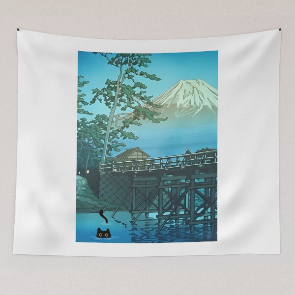 Item preview, Mt. Fuji in Moonlight, Kawai Bridge with a Cat designed and sold by PurrfectHome.