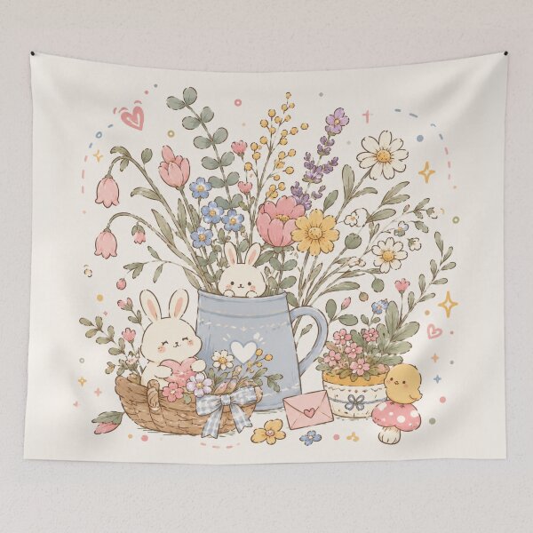Item preview, Cute Bunny Flower Basket Art designed and sold by 0606PM.