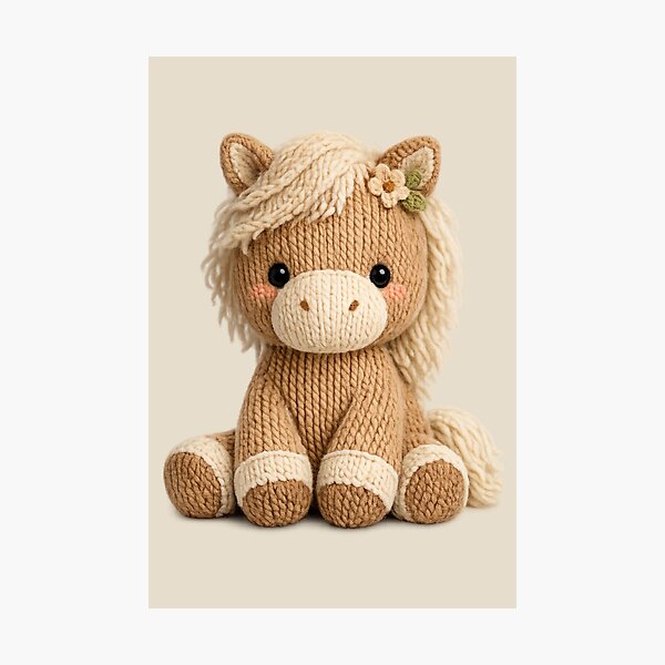 Item preview, Cute Knitted Horse Plush | Kawaii Handmade Crochet Cottagecore designed and sold by Moons Studio.