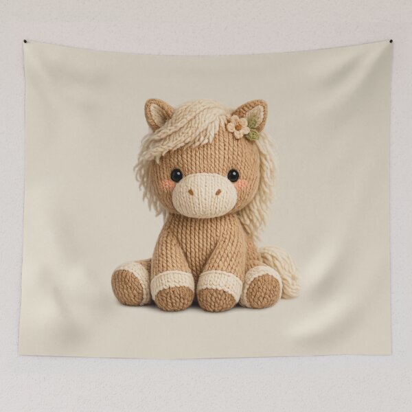 Item preview, Cute Knitted Horse Plush | Kawaii Handmade Crochet Cottagecore designed and sold by Moons Studio.