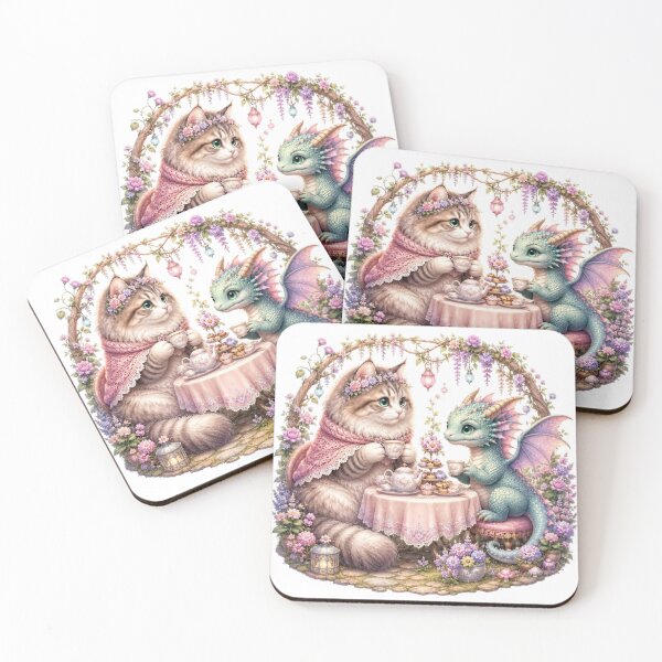 Item preview, Enchanted Tea Party Cat and Dragon designed and sold by Moody Vibes Studio.