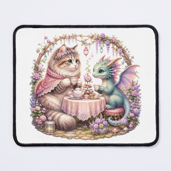 Item preview, Enchanted Tea Party Cat and Dragon designed and sold by Moody Vibes Studio.