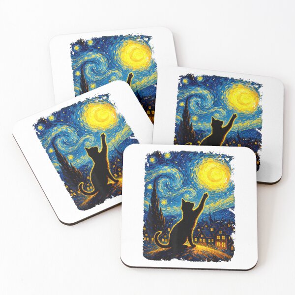 Item preview, Funny Black Cat Starry Night Van Gogh Art T Shirts for Cat Lovers Mom Dad Tees designed and sold by gidget-gadget.