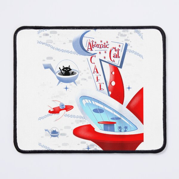Item preview, Funny Atomic Cat Cafe Retro Futuristic Spaceport Mid Century T-Shirt designed and sold by KTY-NUSS.
