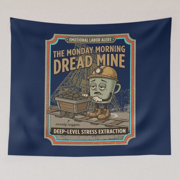 Item preview, The Monday Morning Dread Mine Vintage Cartoon Coffee Mug Miner - WORK BURNOUT  designed and sold by justyna-s28.