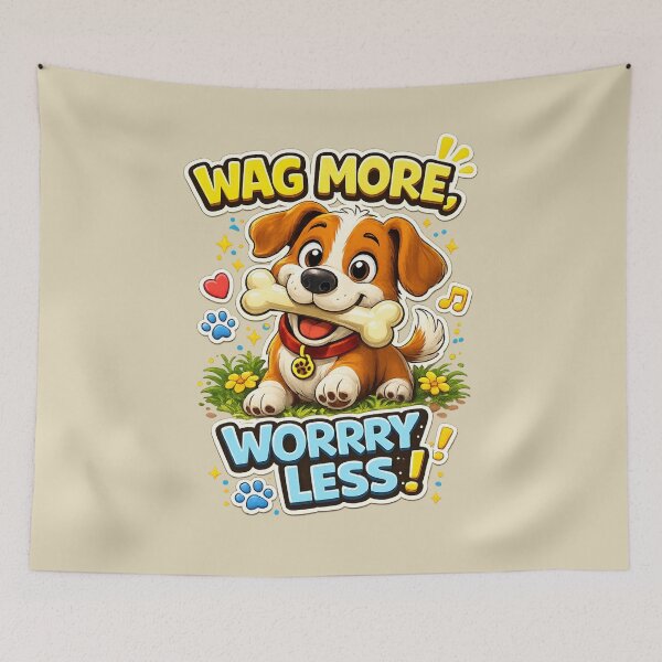 Item preview, Wag More, Worry Less! Cute Happy Dog T-Shirt Design designed and sold by CallisC-Arts.