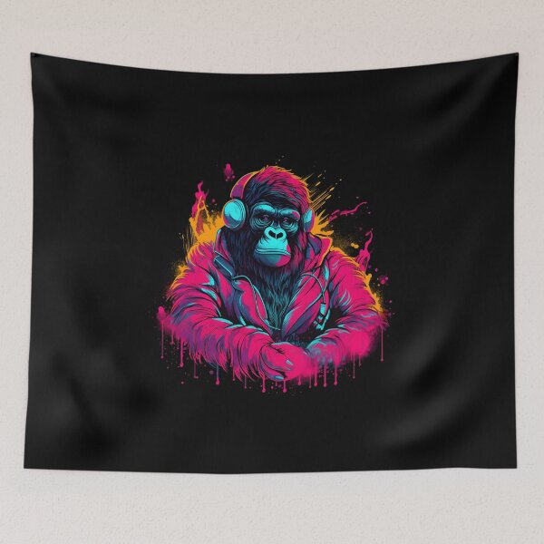 Item preview, Neon Gorilla with Headphones Streetwear Design designed and sold by CyfroweMysli.