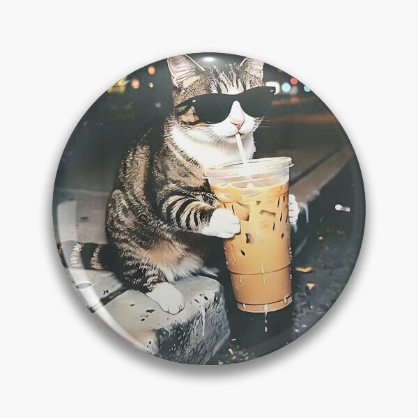 Item preview, Funny Cat Drinking Iced Coffee Funny Cat Lover Animal Meme T-Shirt designed and sold by kevincuellar.