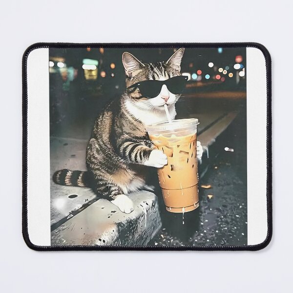 Item preview, Funny Cat Drinking Iced Coffee Funny Cat Lover Animal Meme T-Shirt designed and sold by kevincuellar.