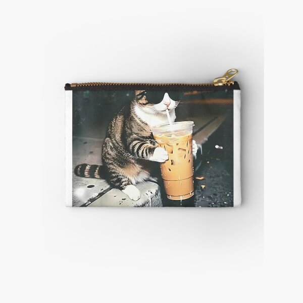 Item preview, Funny Cat Drinking Iced Coffee Funny Cat Lover Animal Meme T-Shirt designed and sold by kevincuellar.
