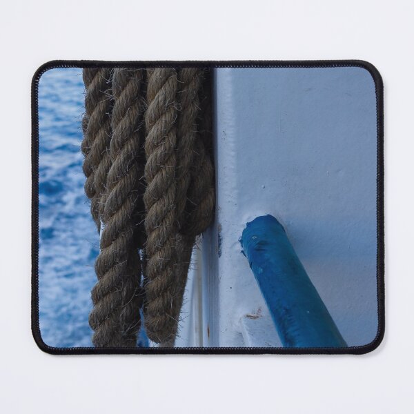 Item preview, Thick Mooring Rope Coiled on Ship Rail With Deep Blue Ocean Background, Nautical Maritime Detail designed and sold by Nmallia.
