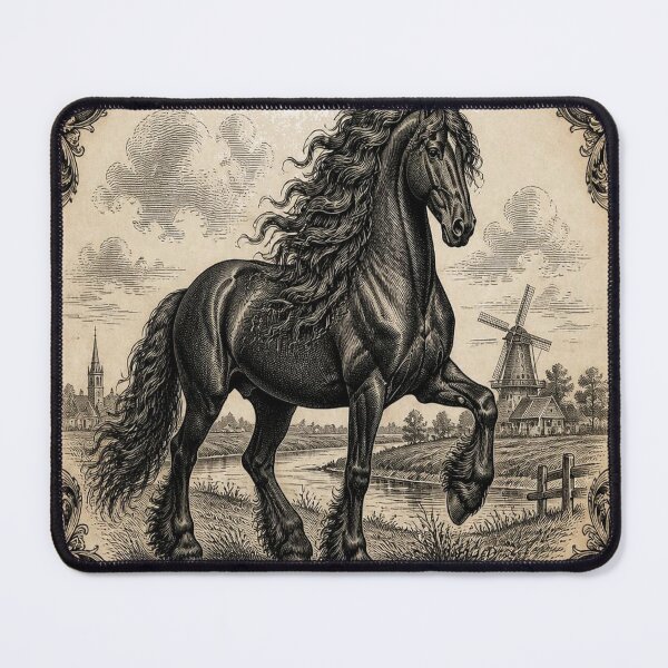 Item preview, Friesian Horse Ivory Vintage Equestrian Art designed and sold by SunnyDesign82.