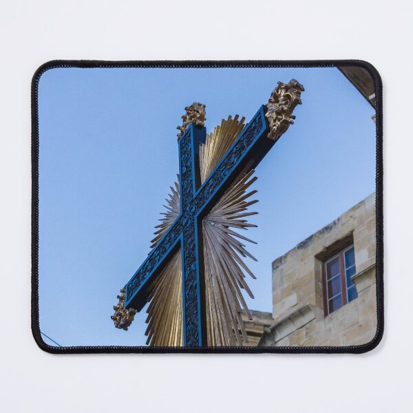 Item preview, Religious Cross With Golden Rays and Kneeling Angel Statues in Narrow Maltese Street Procession designed and sold by Nmallia.