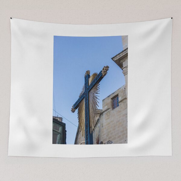 Item preview, Religious Cross With Golden Rays and Kneeling Angel Statues in Narrow Maltese Street Procession designed and sold by Nmallia.