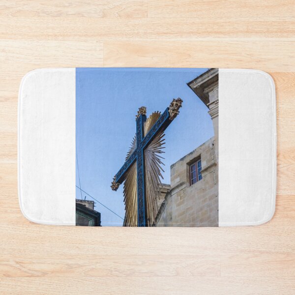 Item preview, Religious Cross With Golden Rays and Kneeling Angel Statues in Narrow Maltese Street Procession designed and sold by Nmallia.