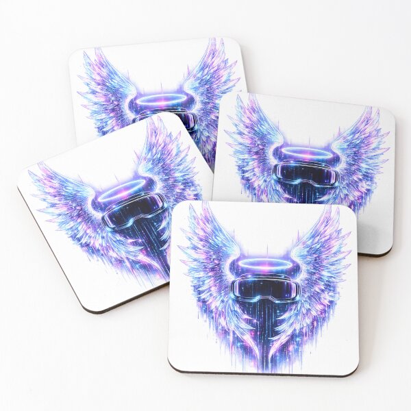Item preview, Neon Holographic Angel Wings Futuristic Visor T-Shirt, Cyberpunk Gamer Gift, Glitch Techwear Graphic Tee designed and sold by Maravillio.