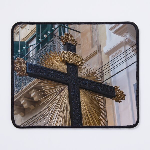 Item preview, Religious Cross With Golden Rays and Kneeling Angel Statues in Narrow Maltese Street Procession designed and sold by Nmallia.