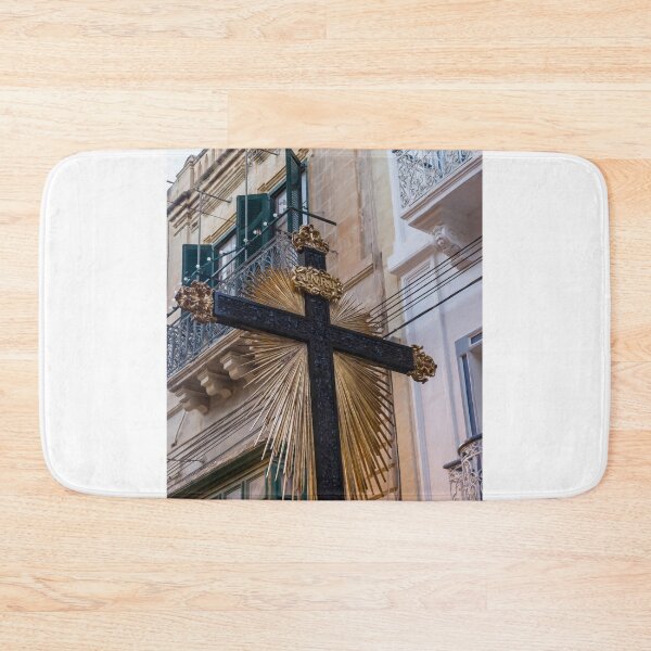 Item preview, Religious Cross With Golden Rays and Kneeling Angel Statues in Narrow Maltese Street Procession designed and sold by Nmallia.