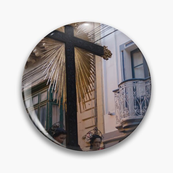 Item preview, Religious Cross With Golden Rays and Kneeling Angel Statues in Narrow Maltese Street Procession designed and sold by Nmallia.