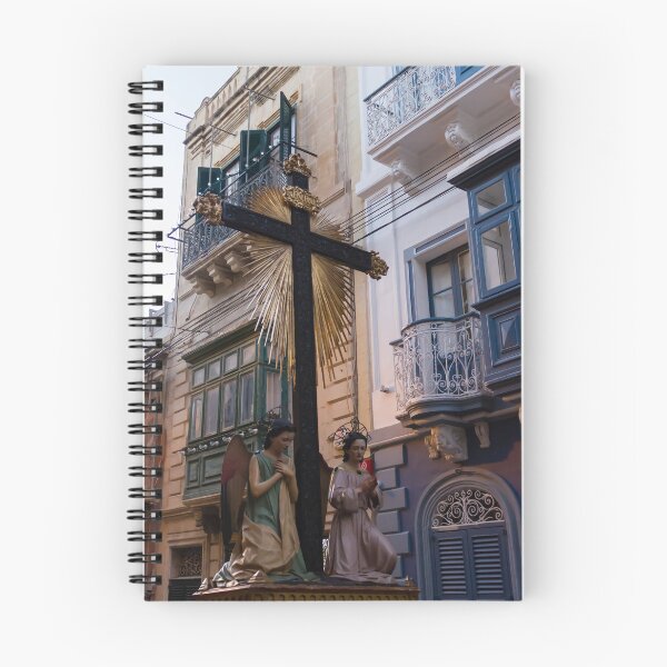Item preview, Religious Cross With Golden Rays and Kneeling Angel Statues in Narrow Maltese Street Procession designed and sold by Nmallia.