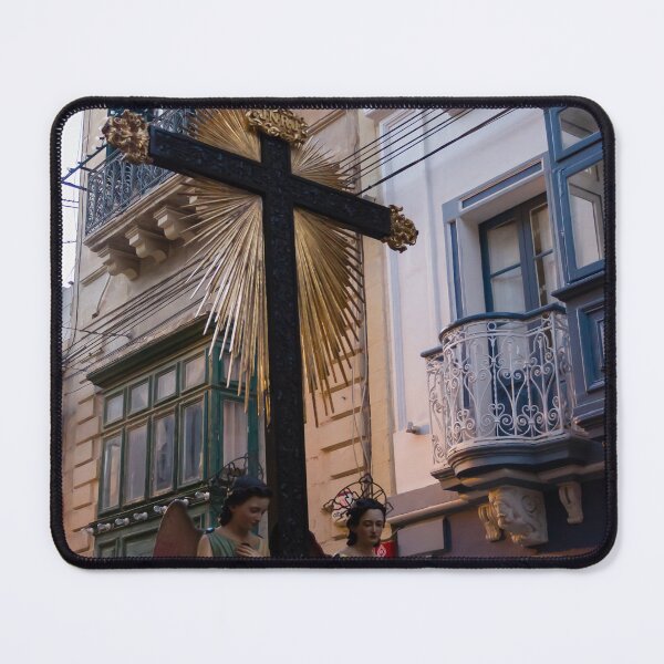 Item preview, Religious Cross With Golden Rays and Kneeling Angel Statues in Narrow Maltese Street Procession designed and sold by Nmallia.