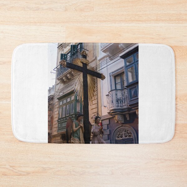 Item preview, Religious Cross With Golden Rays and Kneeling Angel Statues in Narrow Maltese Street Procession designed and sold by Nmallia.