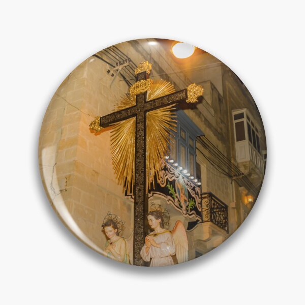 Item preview, Religious Cross With Golden Rays and Kneeling Angel Statues in Narrow Maltese Street Procession designed and sold by Nmallia.