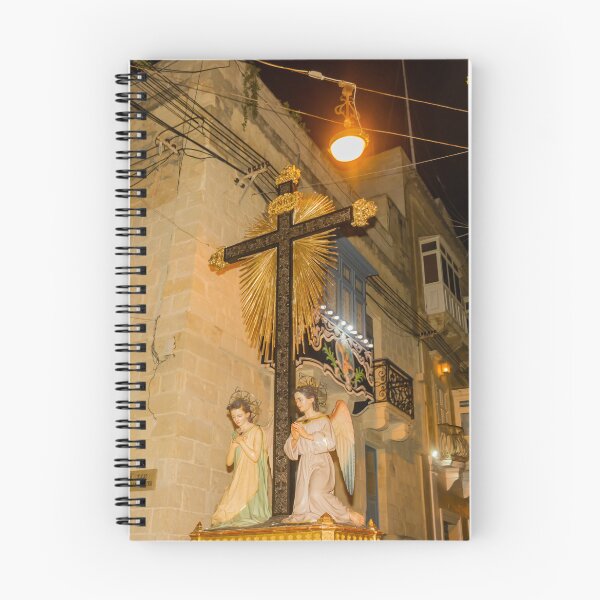 Item preview, Religious Cross With Golden Rays and Kneeling Angel Statues in Narrow Maltese Street Procession designed and sold by Nmallia.