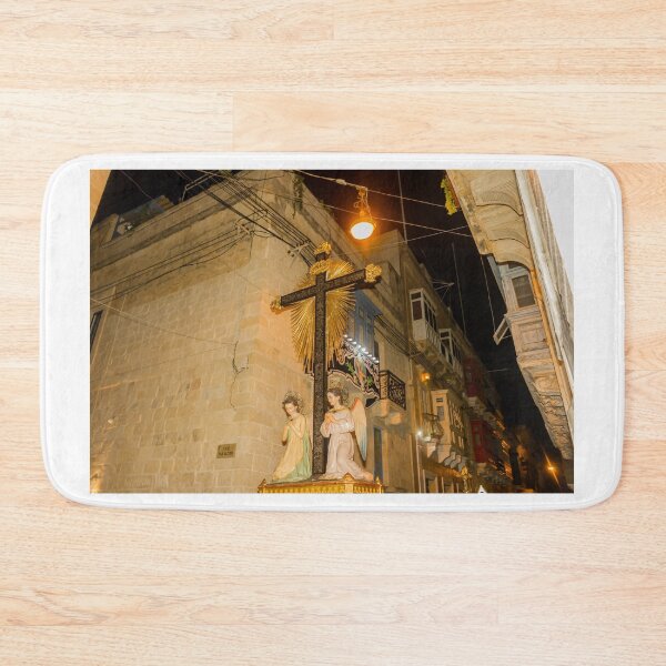 Item preview, Religious Cross With Golden Rays and Kneeling Angel Statues in Narrow Maltese Street Procession designed and sold by Nmallia.