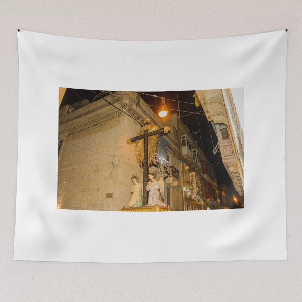 Item preview, Religious Cross With Golden Rays and Kneeling Angel Statues in Narrow Maltese Street Procession designed and sold by Nmallia.