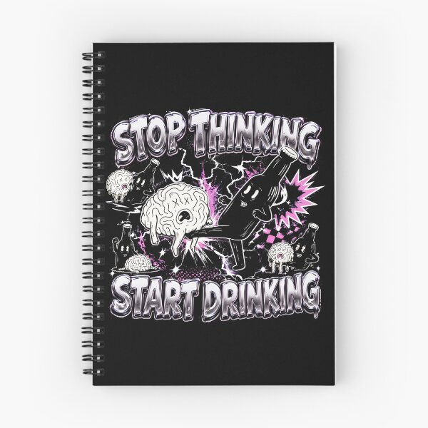 Item preview, Stop Thinking Start Drinking Funny Retro Cartoon Bottle And Brain designed and sold by Vermanartist.