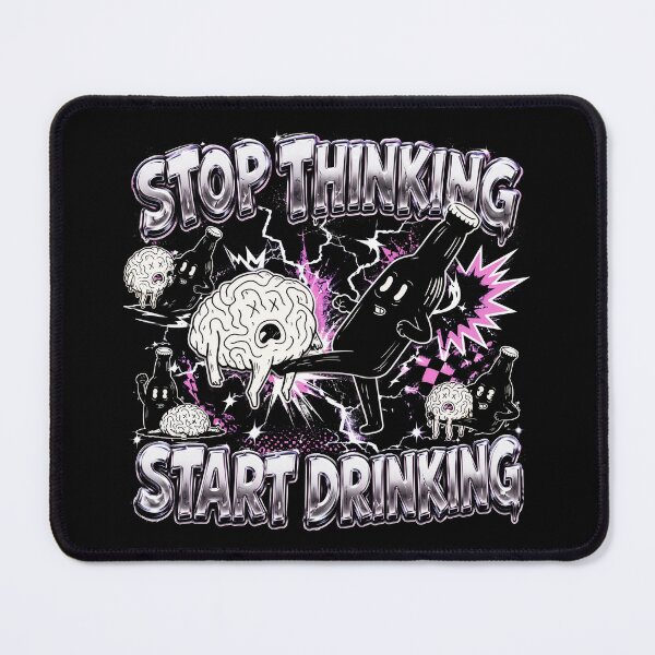 Item preview, Stop Thinking Start Drinking Funny Retro Cartoon Bottle And Brain designed and sold by Vermanartist.