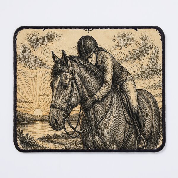 Item preview, Horse and Rider Sunset Ivory Vintage Art designed and sold by SunnyDesign82.