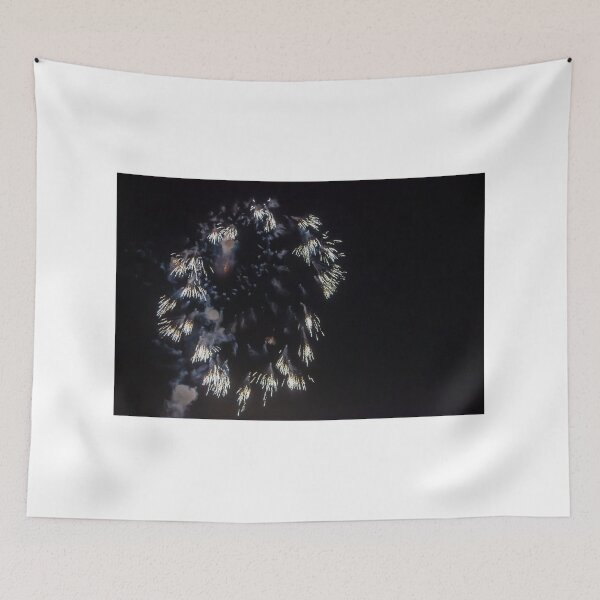 Item preview, White Fireworks Display Over Dark Night Sky Creating Sparkling Ring and Smoke During Celebration Event designed and sold by Nmallia.