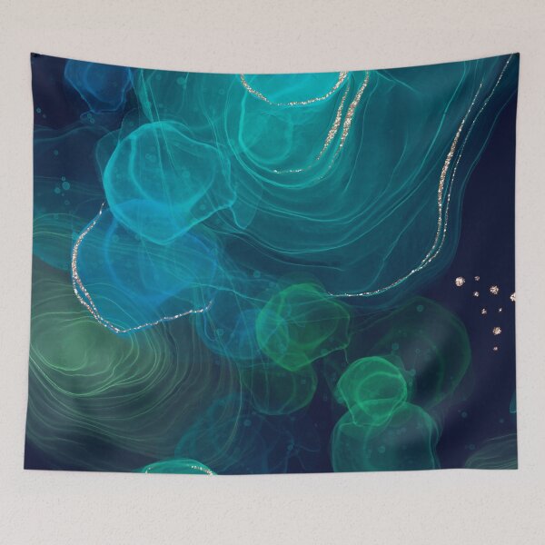 Item preview, Blue Green Silver Ocean Abstract Art designed and sold by humnoo.