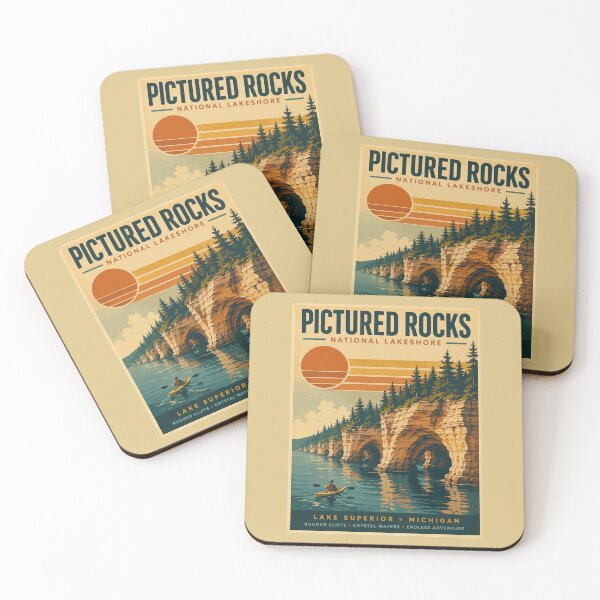 Item preview, Pictured Rocks National Lakeshore Retro 70s Travel Poster | Vintage Michigan Wall Art designed and sold by Nubrixa-Studio.