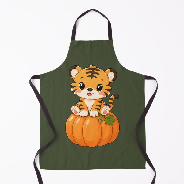 Aperçu de l'œuvre Cute Tiger Sitting On Pumpkin Kawaii Autumn Illustration créée et vendue par Seculinator.