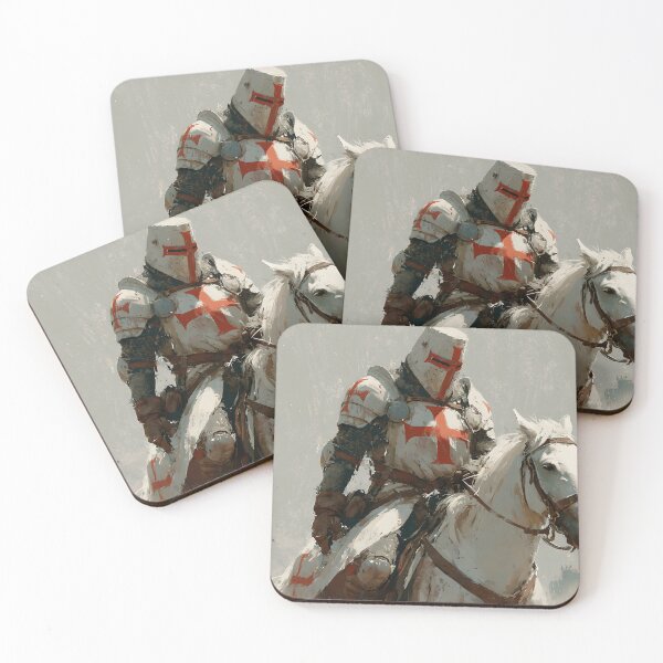 Item preview, Crusader Knight Templar on White Horse Medieval Castle Illustration designed and sold by GrinGalore.