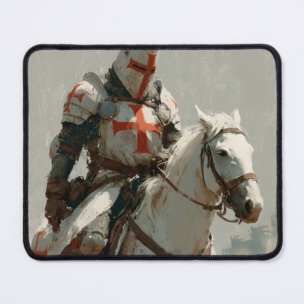 Item preview, Crusader Knight Templar on White Horse Medieval Castle Illustration designed and sold by GrinGalore.