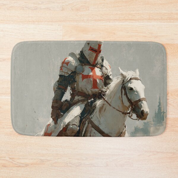 Item preview, Crusader Knight Templar on White Horse Medieval Castle Illustration designed and sold by GrinGalore.