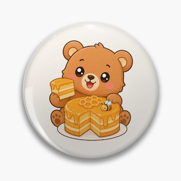 Item preview, Cute Bear Enjoying Honey Cake Kawaii Dessert Illustration designed and sold by Seculinator.