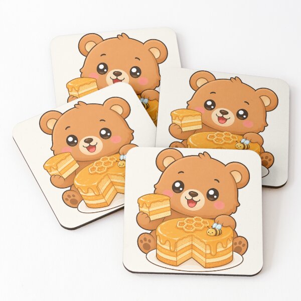 Item preview, Cute Bear Enjoying Honey Cake Kawaii Dessert Illustration designed and sold by Seculinator.