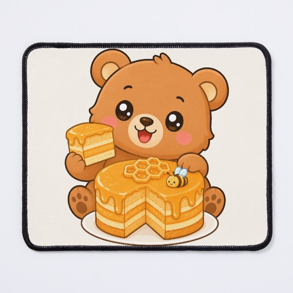 Item preview, Cute Bear Enjoying Honey Cake Kawaii Dessert Illustration designed and sold by Seculinator.