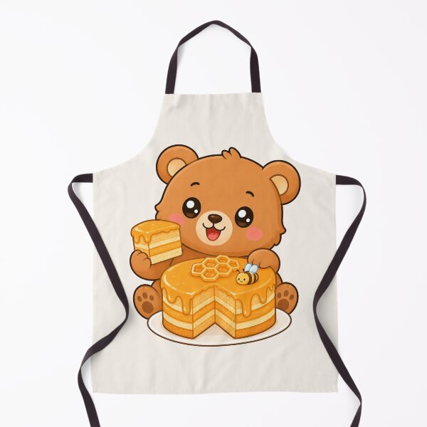 Item preview, Cute Bear Enjoying Honey Cake Kawaii Dessert Illustration designed and sold by Seculinator.