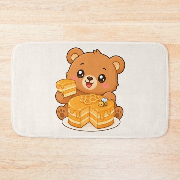 Item preview, Cute Bear Enjoying Honey Cake Kawaii Dessert Illustration designed and sold by Seculinator.