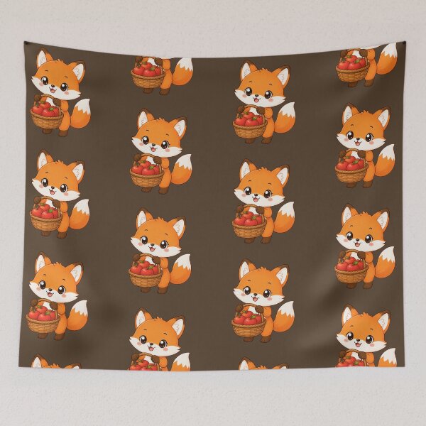 Item preview, Cute Fox Holding Apple Basket Kawaii Autumn Illustration designed and sold by Seculinator.